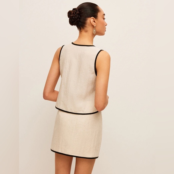 34 Commense Cotton & Linen Contrast Trim V-Neck Skirt Set - Picture 6 of 6